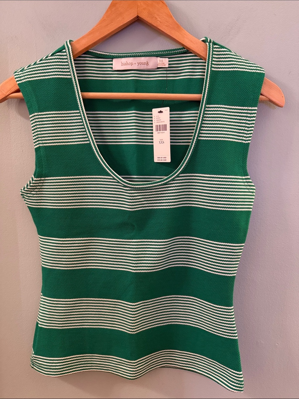 bishop + young Green and White Striped Sleeveless Knit Tank